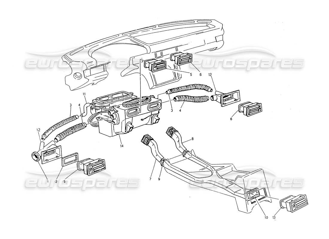 maserati 418 / 4.24v / 430 passenger compartment ventilation part diagram