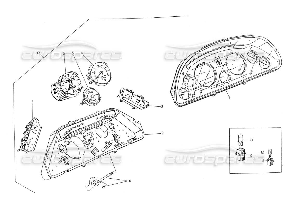 maserati 418 / 4.24v / 430 instrument board, jaeger part diagram