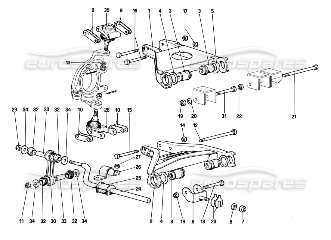 ferrari 328 (1988) front suspension - wishbones (up to car no. 76625) part diagram