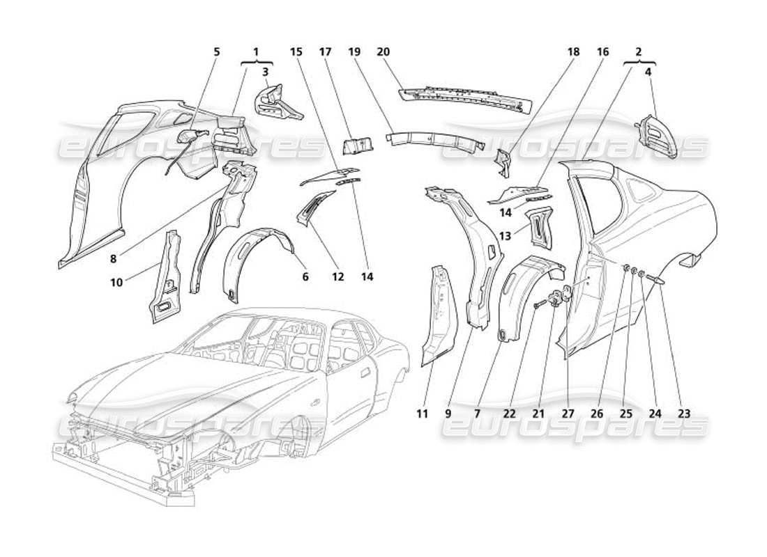 maserati 4200 coupe (2005) boby - rear outer trims part diagram