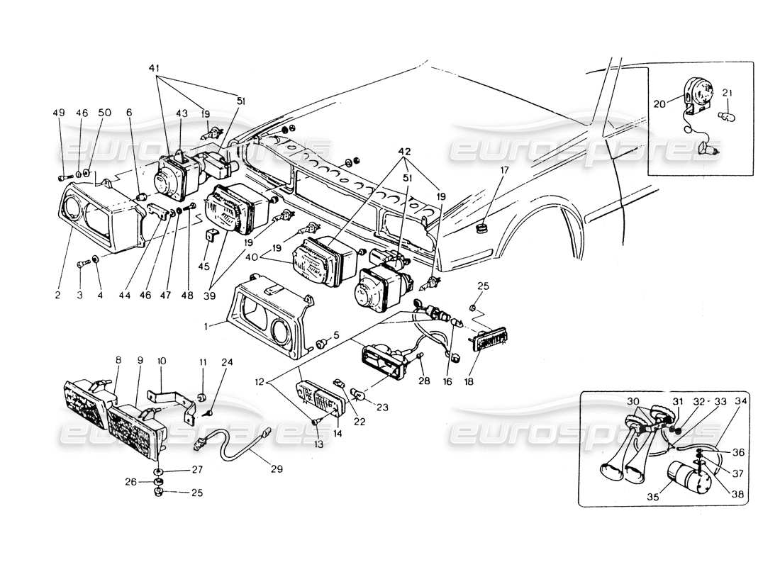 maserati 418 / 4.24v / 430 headlamps part diagram