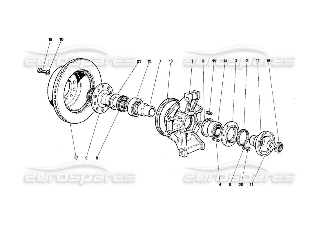 ferrari testarossa (1987) rear suspension - brake disc part diagram