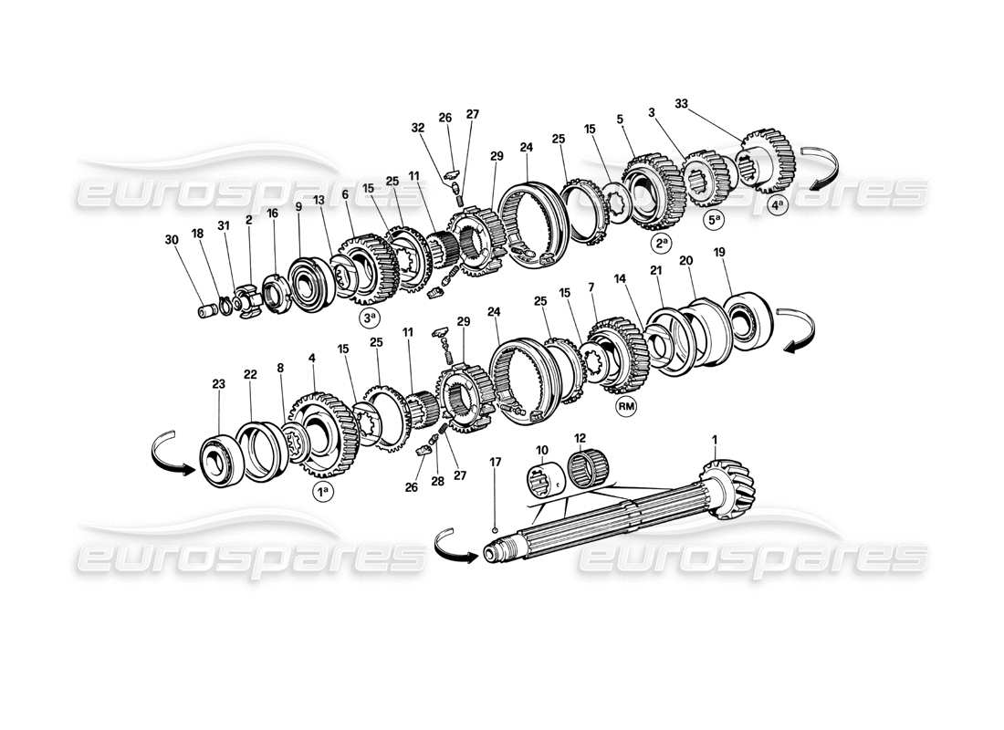 ferrari testarossa (1990) lay shaft gears part diagram