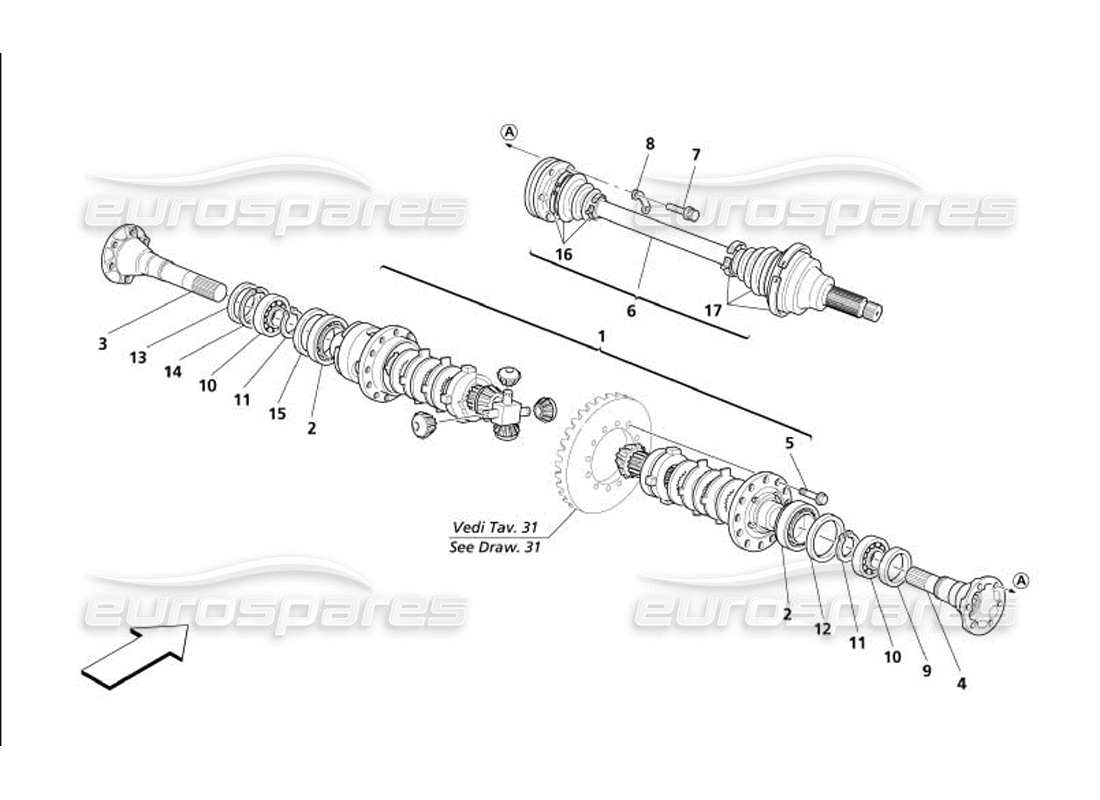 maserati 4200 coupe (2005) differential & axle shafts part diagram