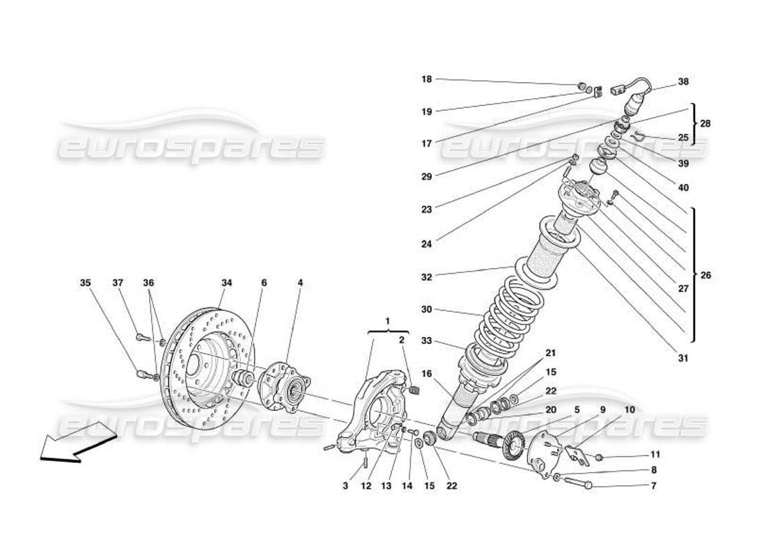 ferrari 550 barchetta front suspension - shock absorber and brake disc part diagram