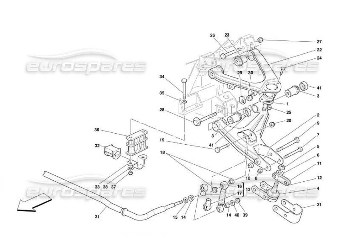 ferrari 550 barchetta front suspension - wishbones and stabilizer bar part diagram