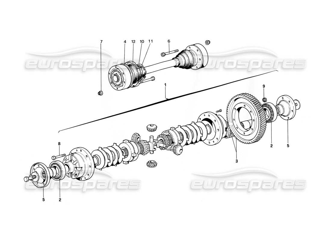 ferrari mondial 3.2 qv (1987) differential & axle shafts part diagram