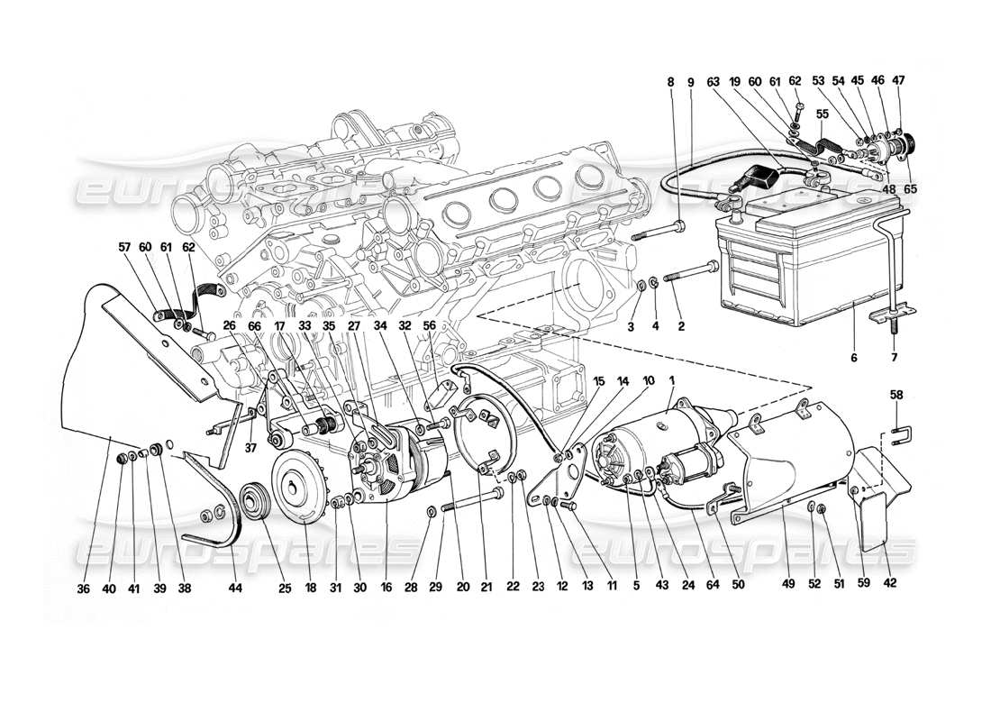 ferrari mondial 3.0 qv (1984) electric generating system - (engine with single belt) part diagram