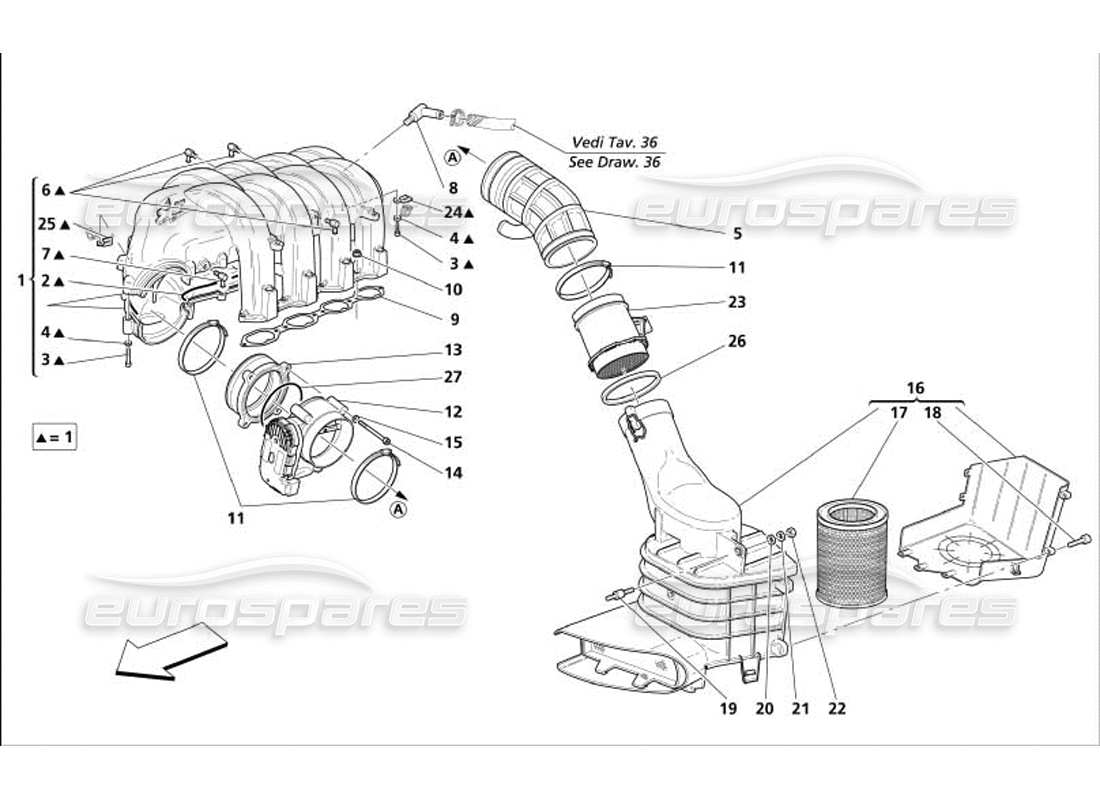 maserati 4200 coupe (2005) air intake manifold part diagram