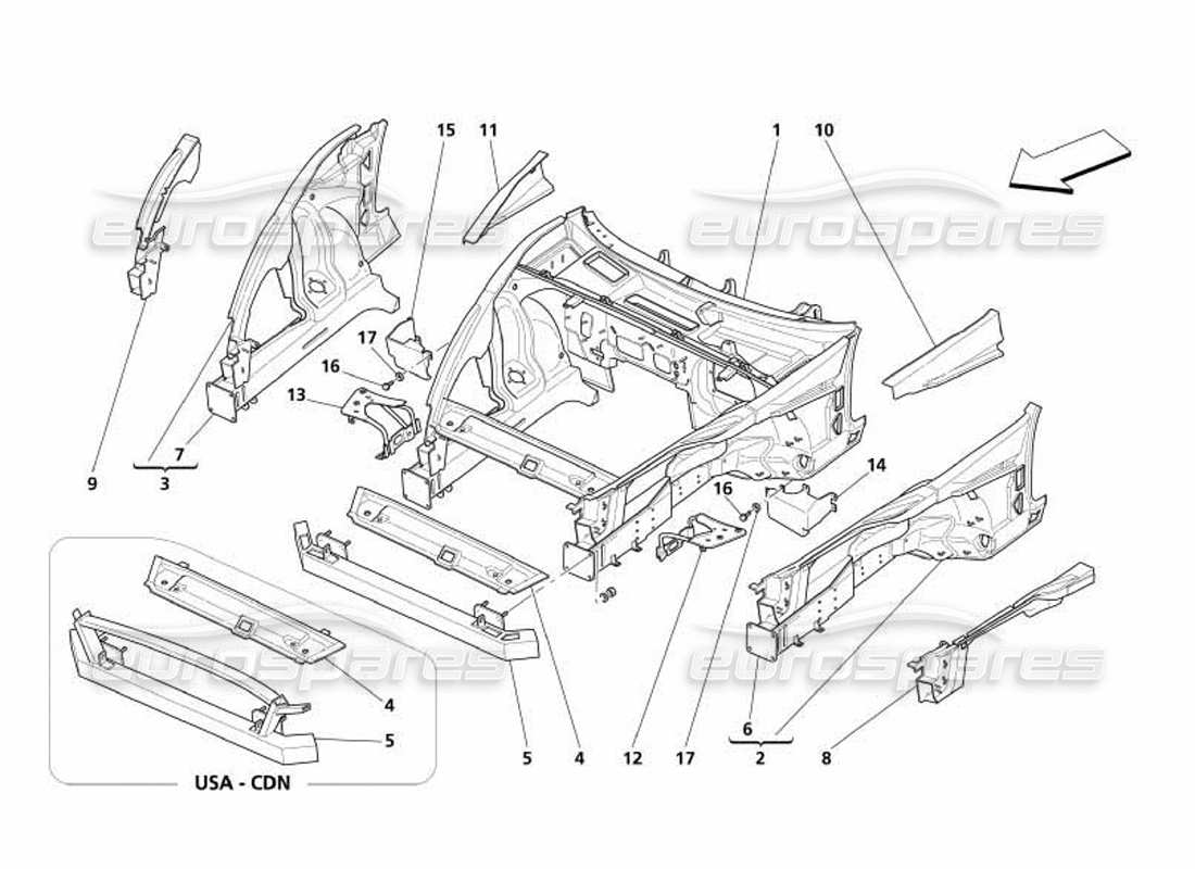 maserati 4200 coupe (2005) front structure part diagram