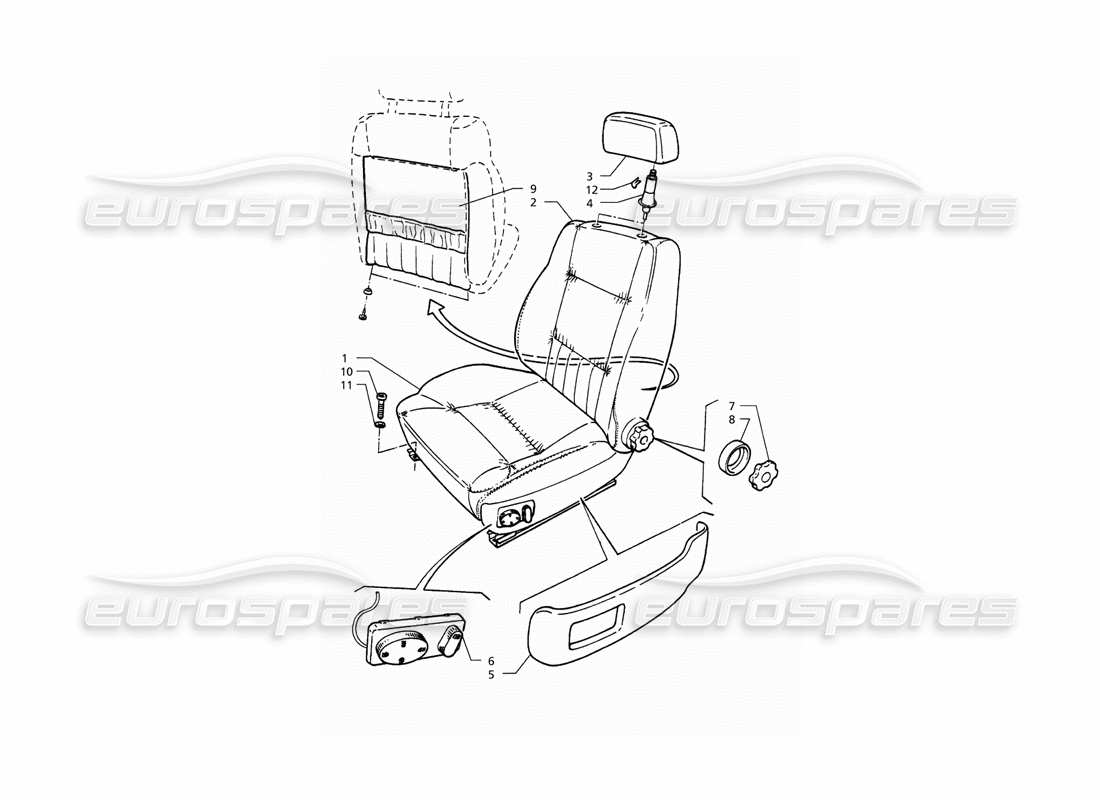 maserati qtp. 3.2 v8 (1999) front seat part diagram