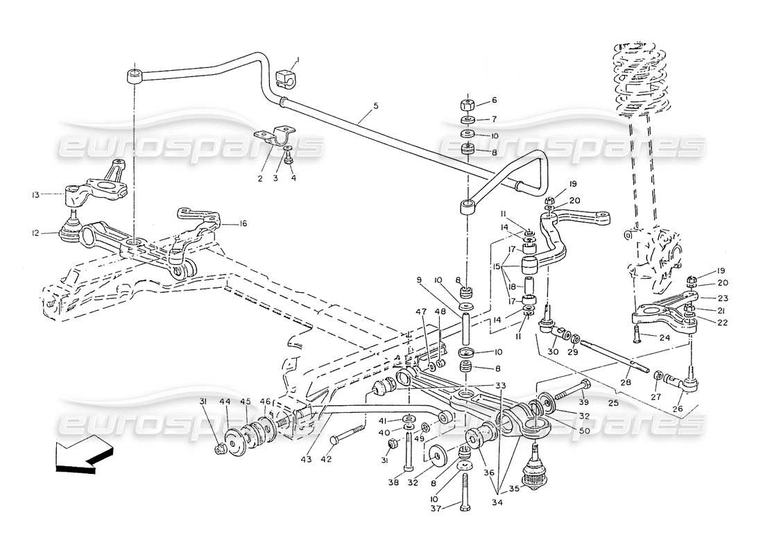 maserati ghibli 2.8 (non abs) front suspension arms part diagram