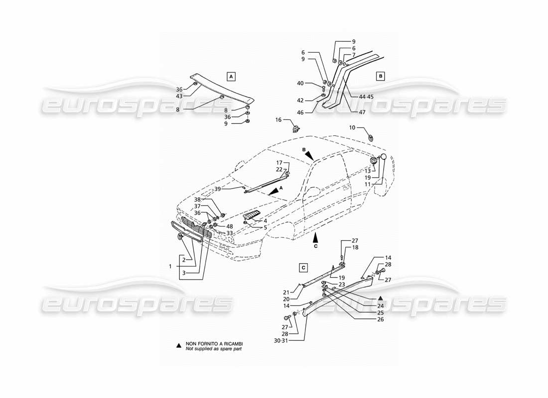 maserati ghibli 2.8 (abs) external finishing badges part diagram