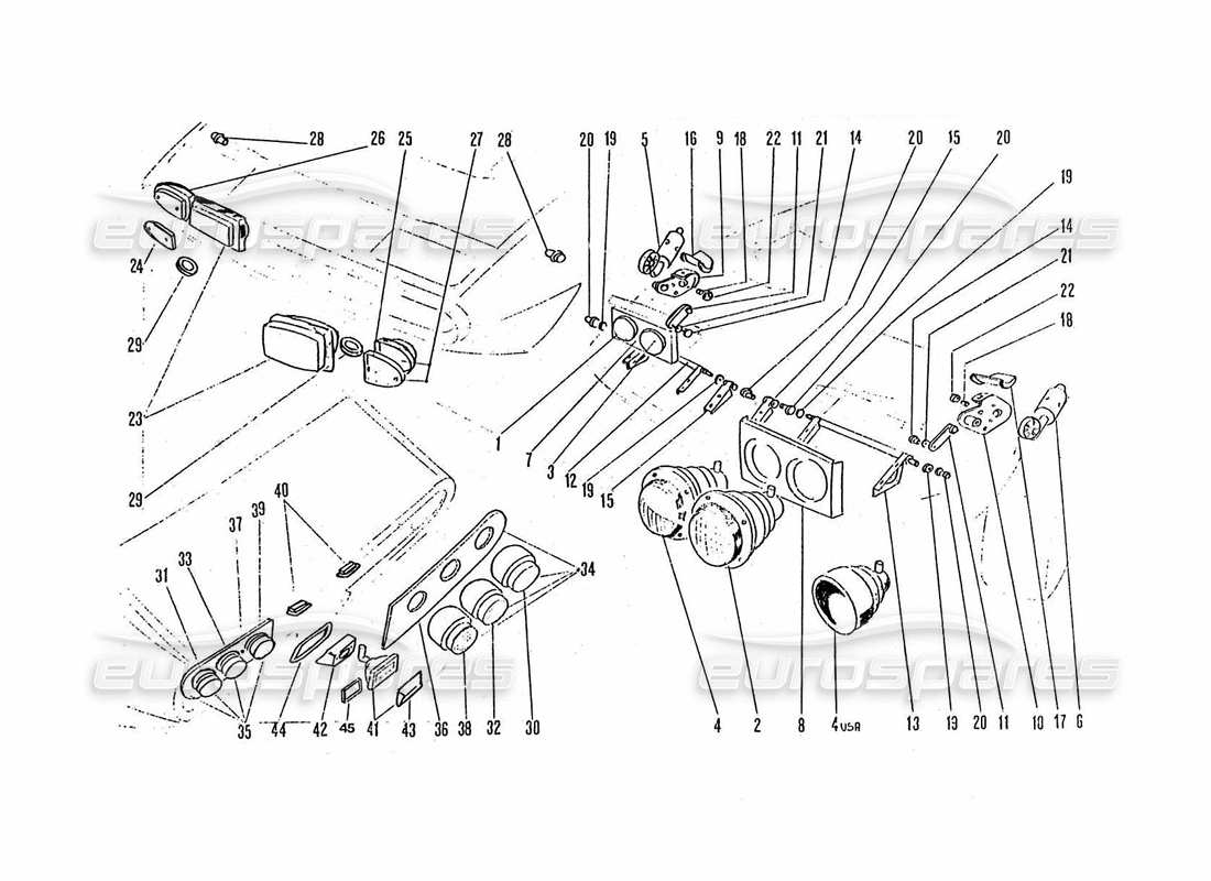 ferrari 365 gtc4 (coachwork) front & rear lights part diagram