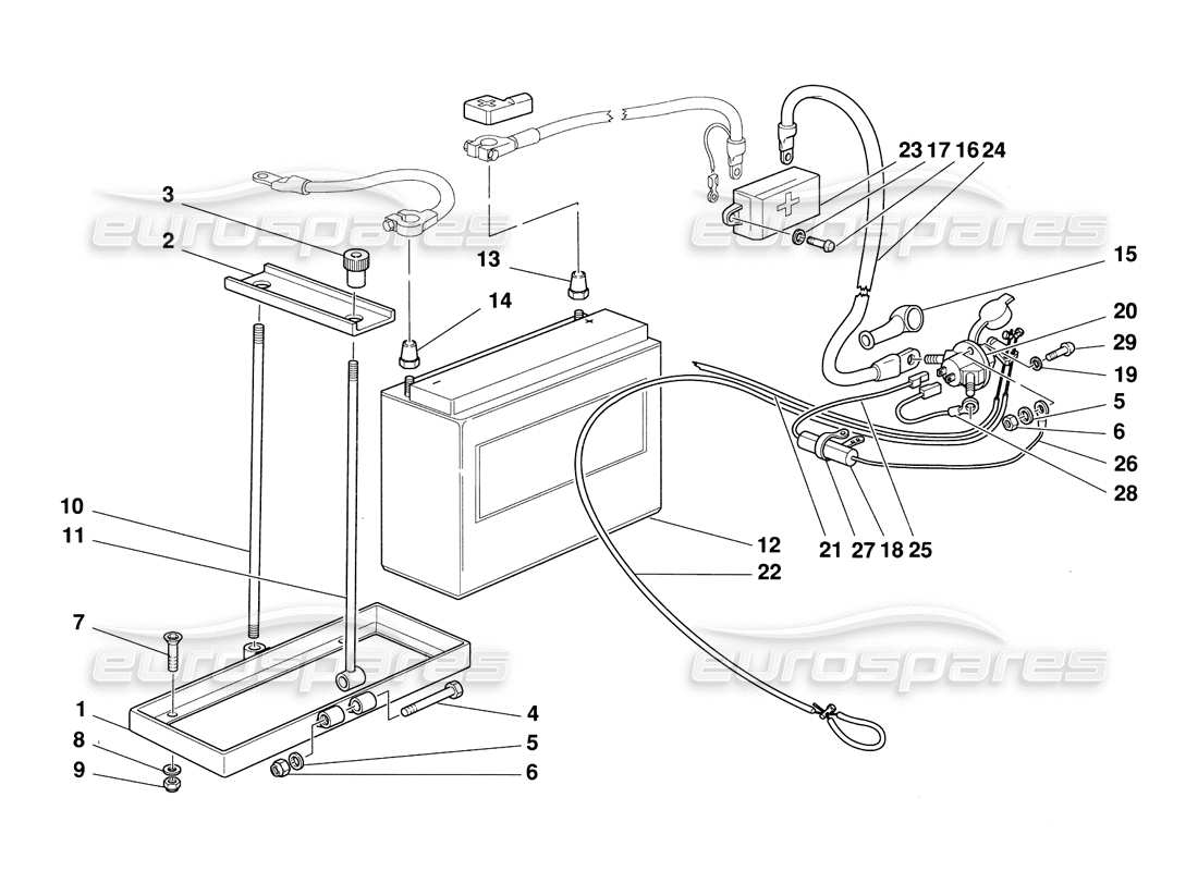 ferrari 348 challenge (1995) battery and battery disconnection switch part diagram