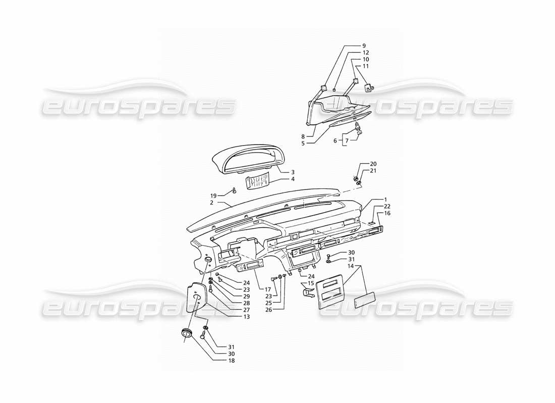 maserati qtp. 3.2 v8 (1999) instrument panel (lh drive) part diagram