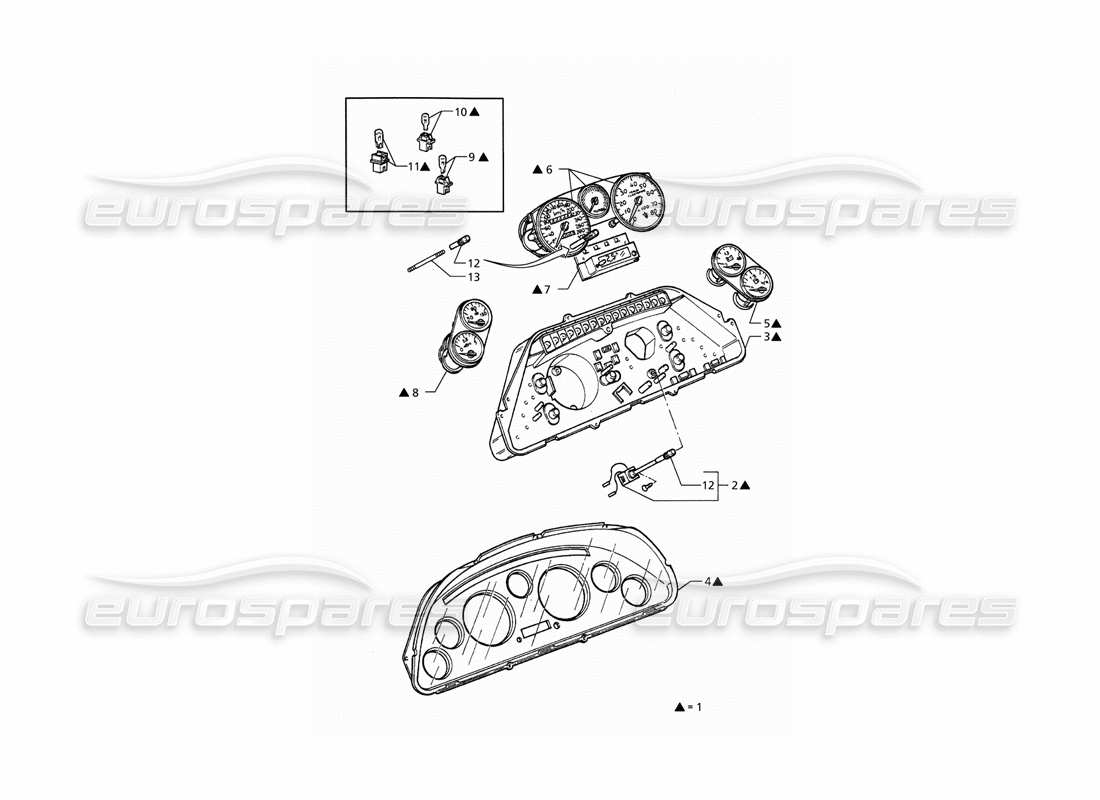 maserati qtp. 3.2 v8 (1999) borletti instrumentation part diagram