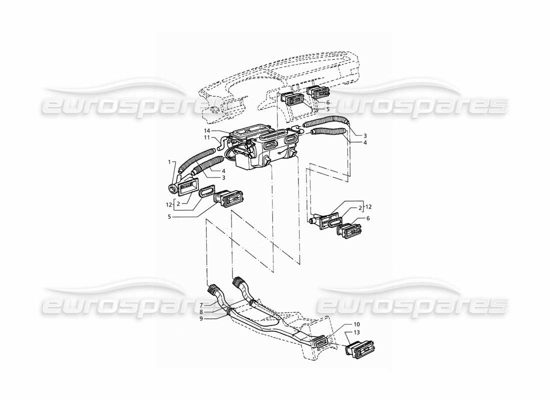 maserati qtp. 3.2 v8 (1999) passenger compartment ventilation part diagram