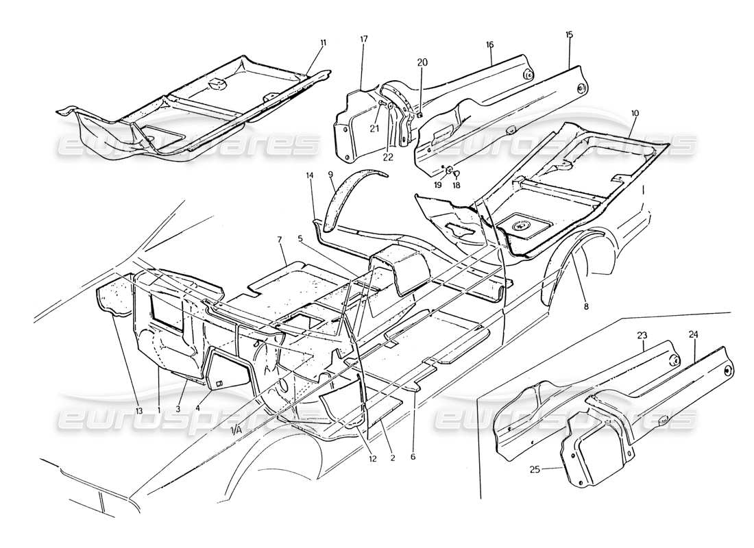 maserati 222 / 222e biturbo carpets and felts part diagram