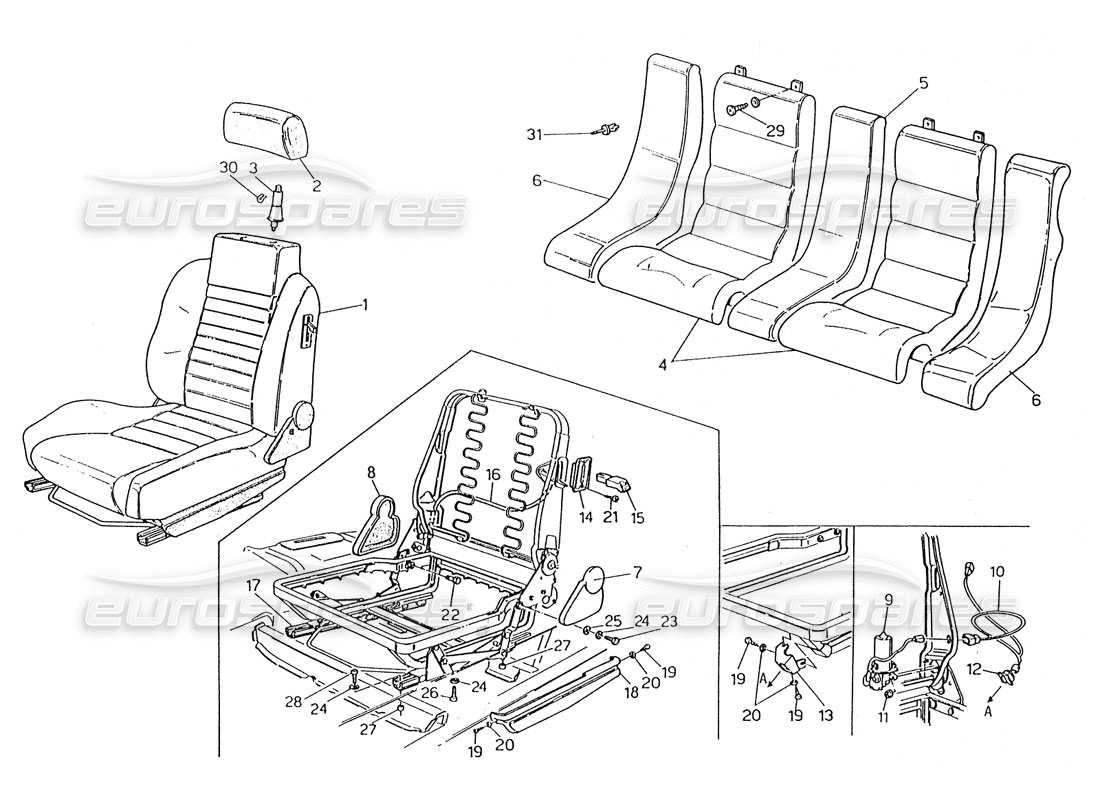 maserati karif 2.8 front and rear seats part diagram