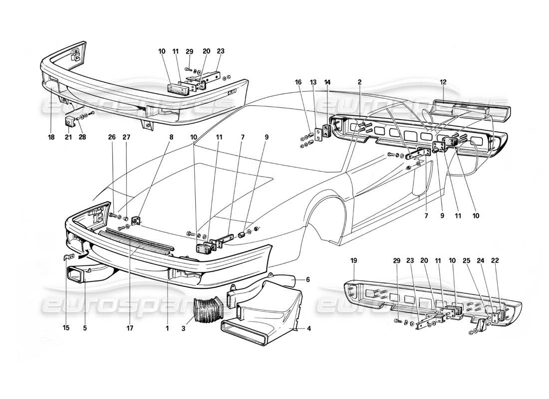 ferrari testarossa (1987) bumpers part diagram