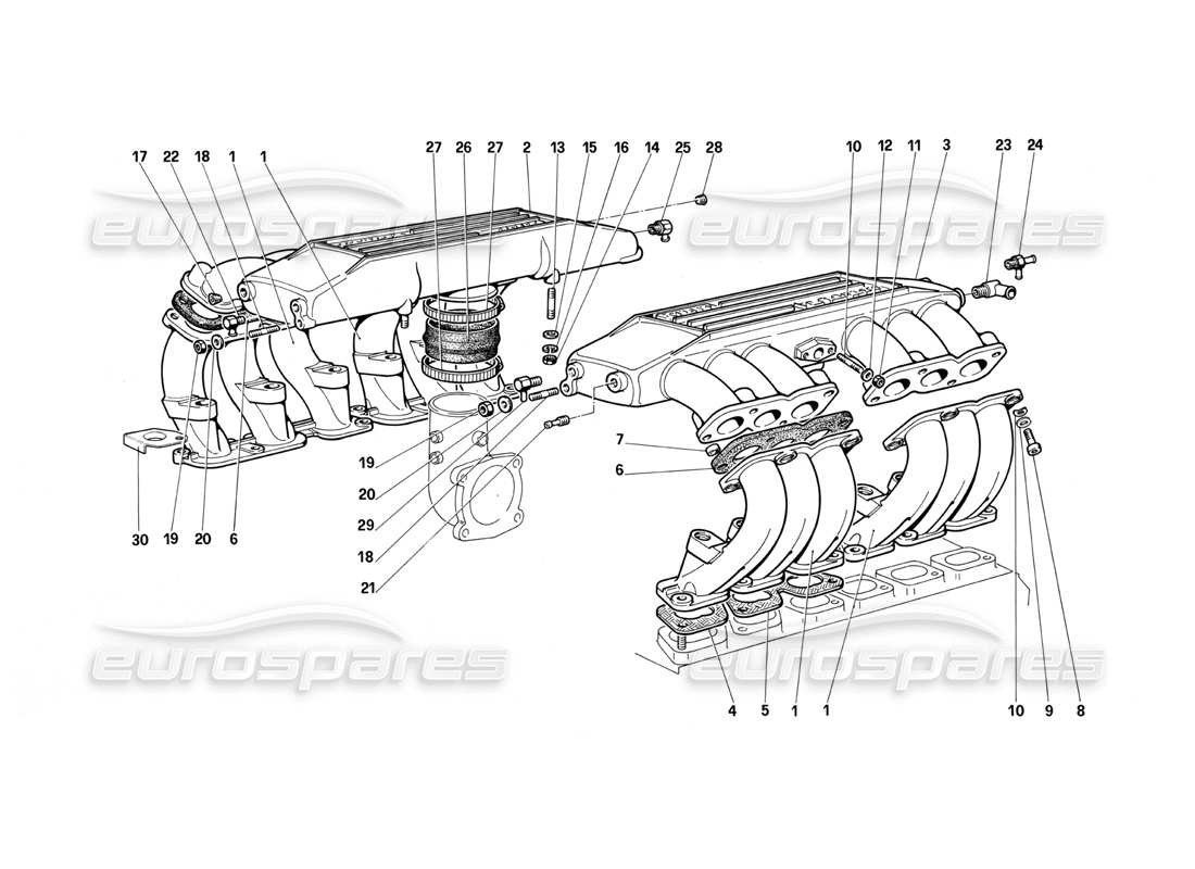 ferrari testarossa (1987) air intake manifolds part diagram