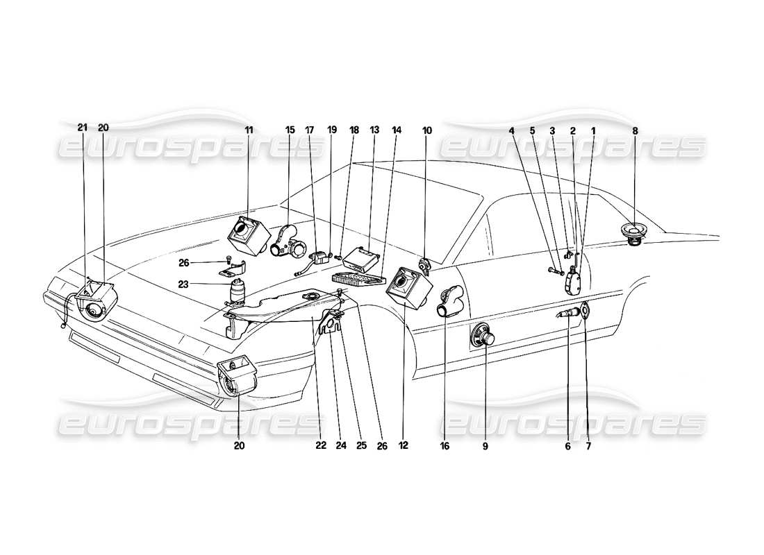 ferrari 412 (mechanical) cooling electric fans - heating - windscreen washer and radic part diagram