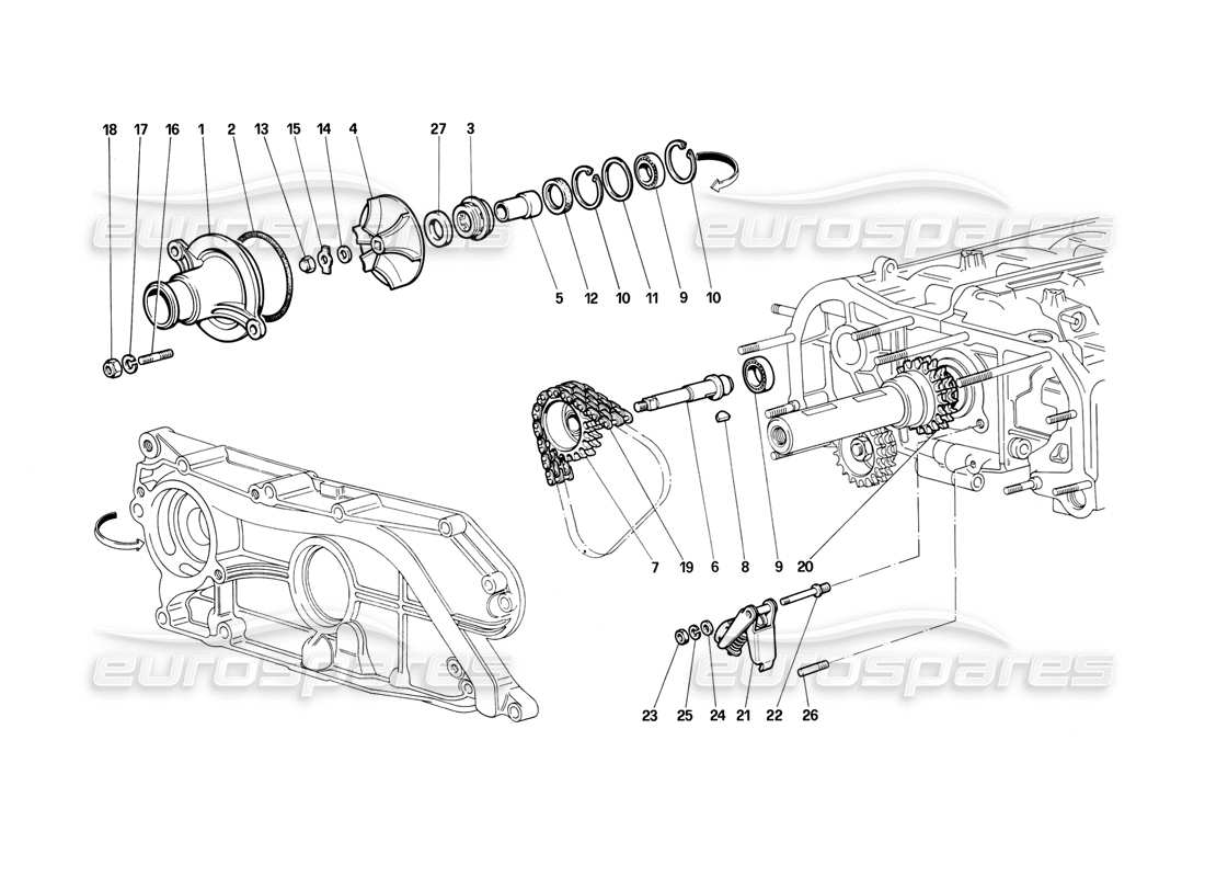 ferrari testarossa (1987) water pump part diagram