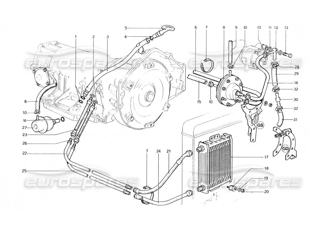 ferrari 400 gt (mechanical) vacuume amplifying valve and oil circuit (400 automatic) part diagram