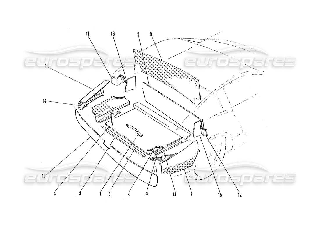 ferrari 365 gtc4 (coachwork) inner boot lid carpets part diagram