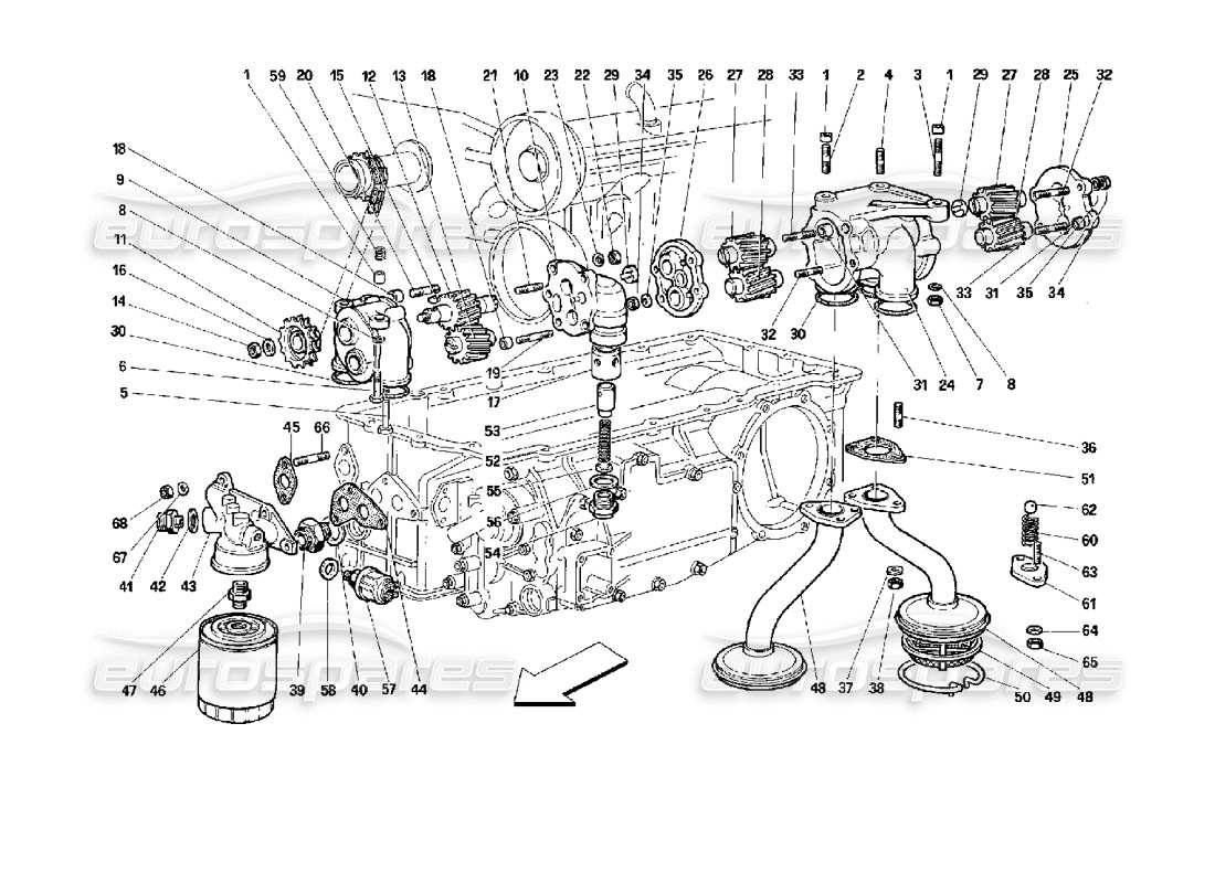 ferrari 512 tr lubrication - pumps and oil filter part diagram