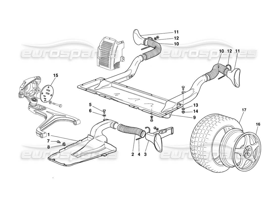 ferrari 348 challenge (1995) wheels and brake air intakes part diagram