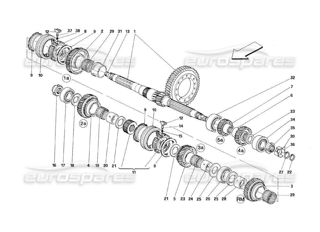 ferrari 348 (1993) tb / ts lay shaft gears part diagram