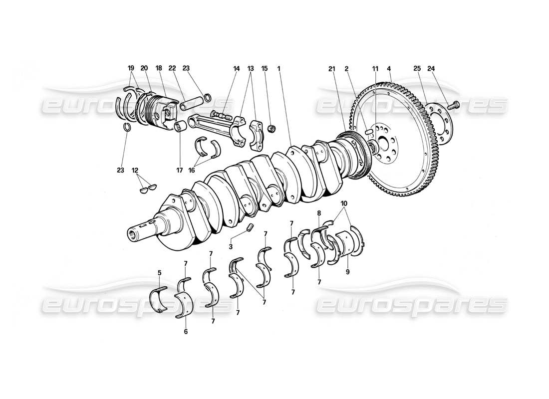 ferrari testarossa (1987) crankshaft - connecting rods and pistons part diagram