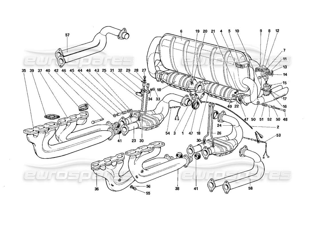 ferrari testarossa (1987) exhaust system (for u.s. - sa and ch87) part diagram