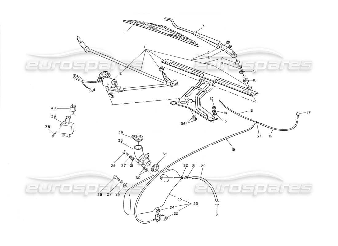 maserati ghibli 2.8 (non abs) windshield washer and wiper part diagram