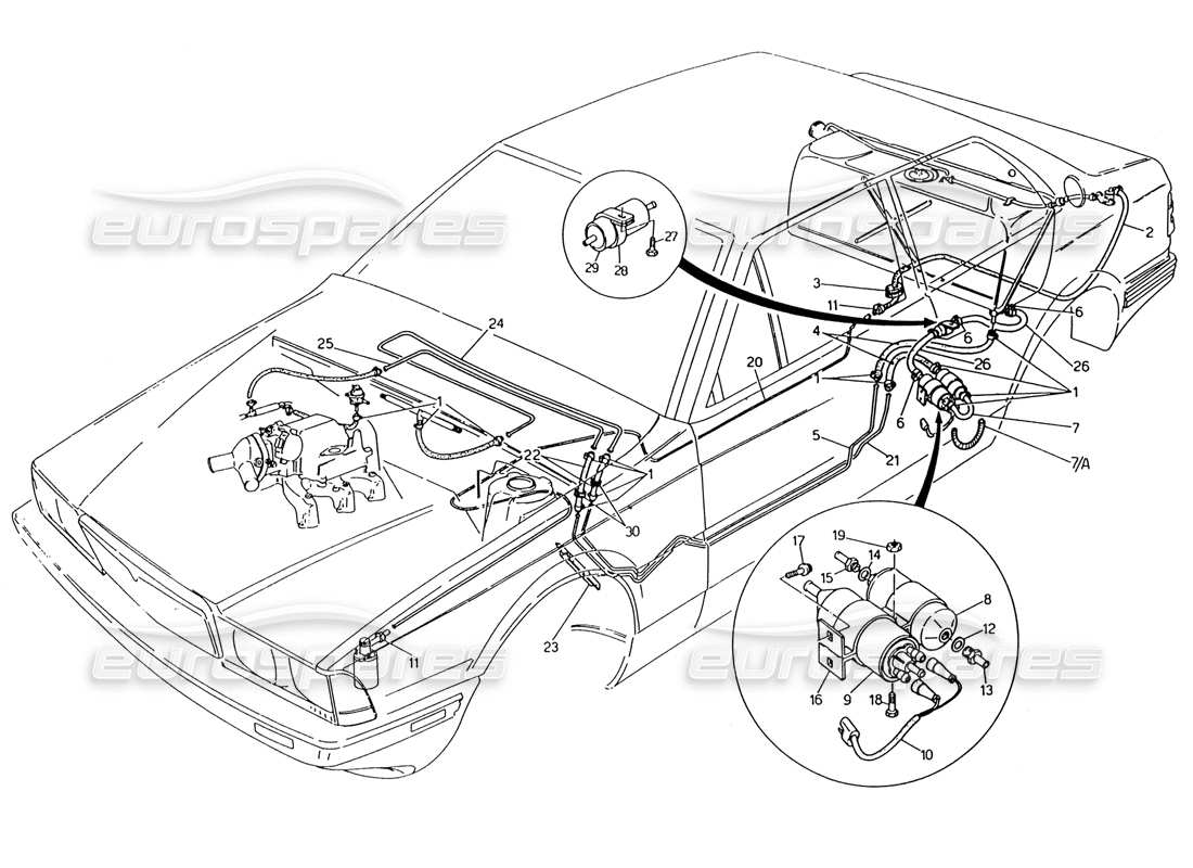 maserati 222 / 222e biturbo fuel pipes part diagram