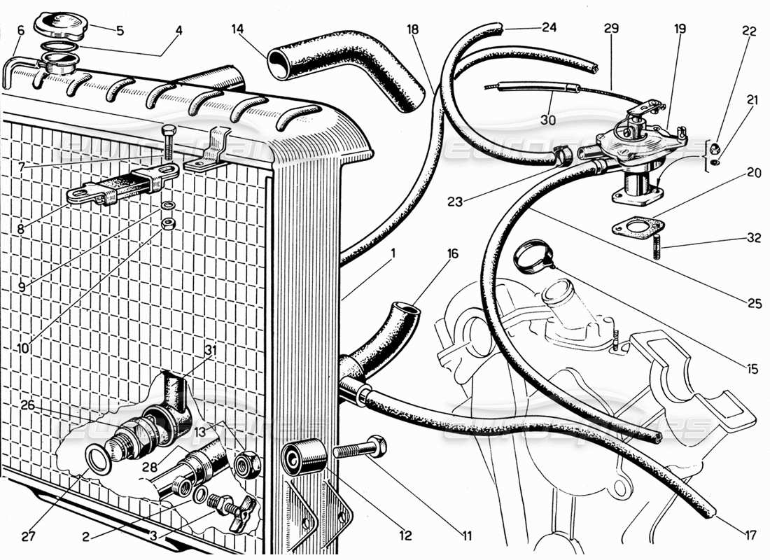 ferrari 330 gt 2+2 water radiator part diagram