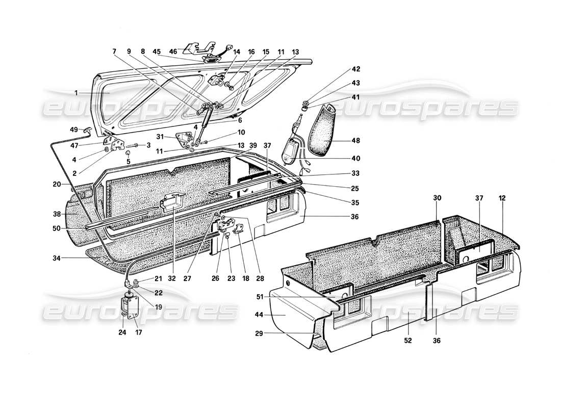 ferrari mondial 3.0 qv (1984) luggage compartment lid part diagram