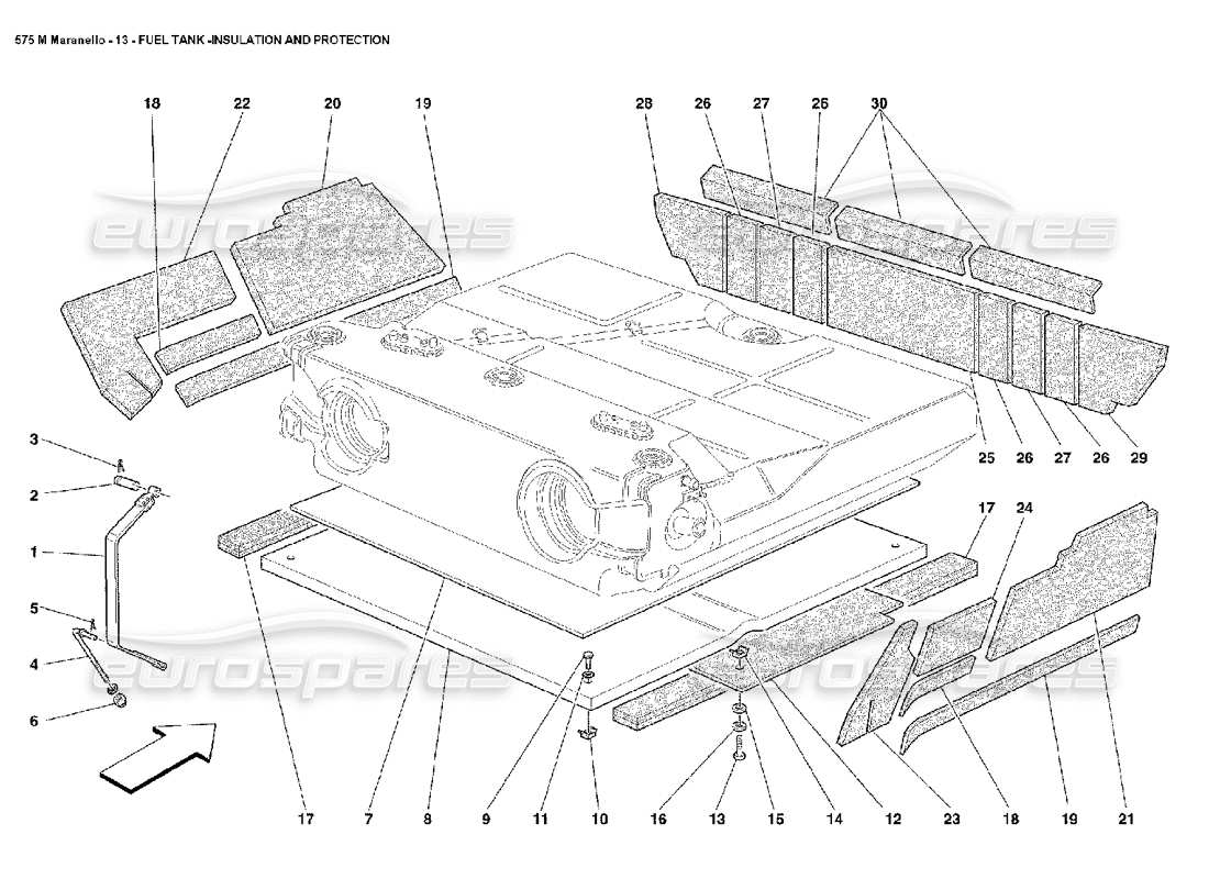 ferrari 575m maranello fuel tank insulation and protection parts diagram