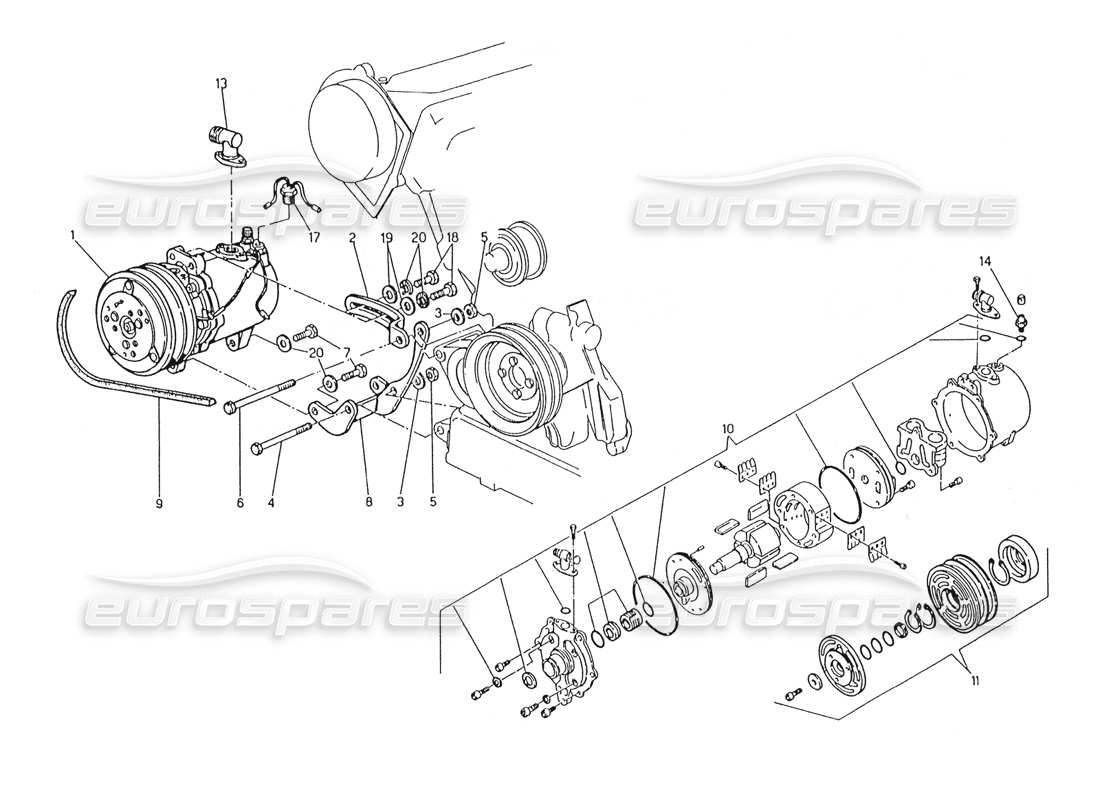 maserati karif 2.8 air compressor and brackets part diagram