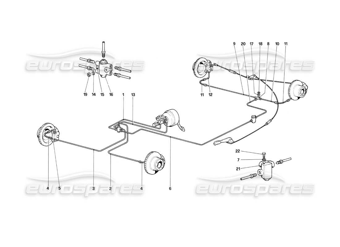 ferrari mondial 3.0 qv (1984) brake system (valid only for lhd up to chassis no. 43011) part diagram