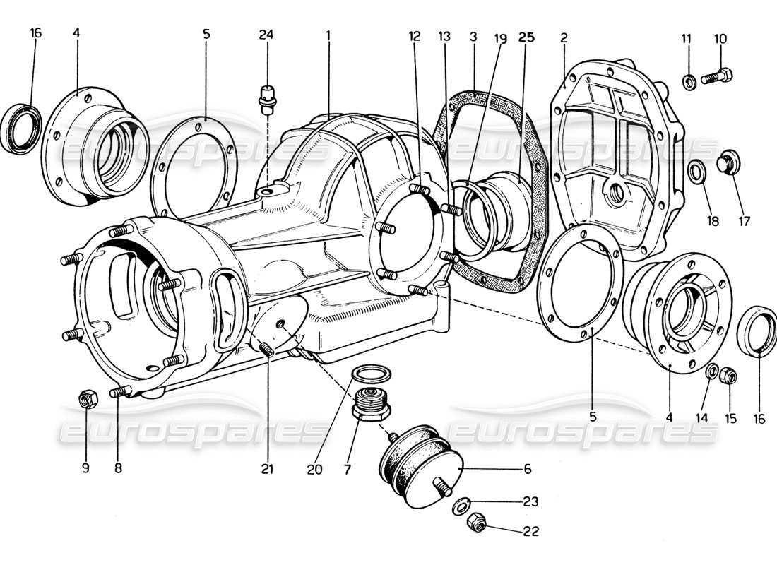 ferrari 365 gt4 2+2 (1973) diflerential casing part diagram