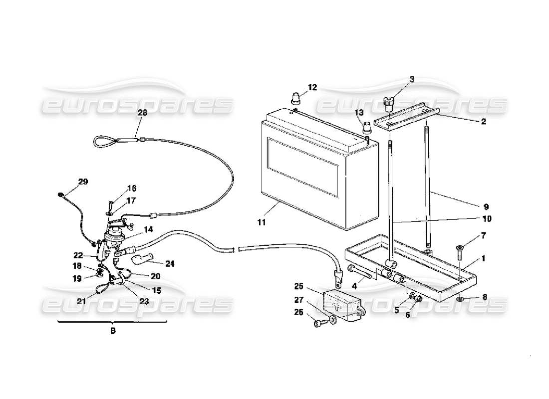 ferrari 355 challenge (1996) battery and battery disconn. switch part diagram