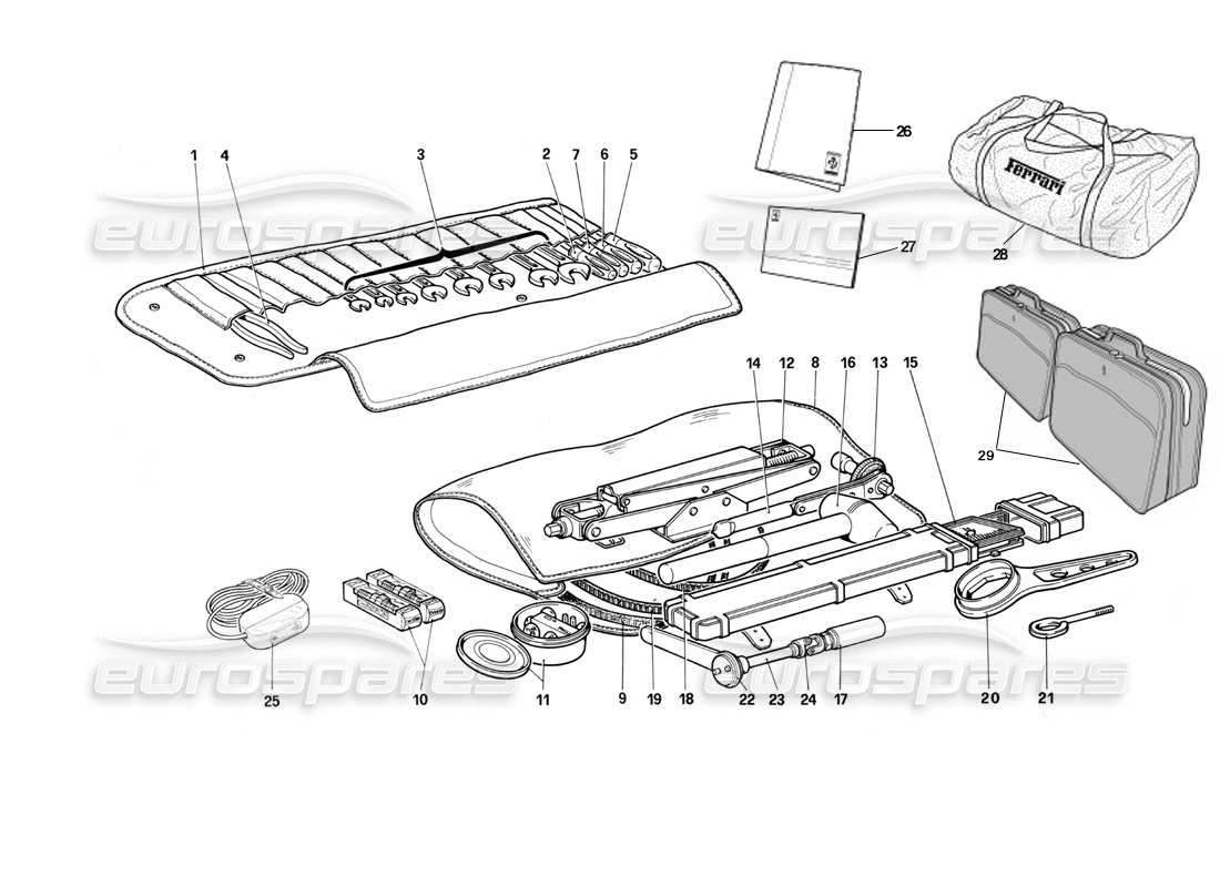 ferrari testarossa (1987) tool kit part diagram