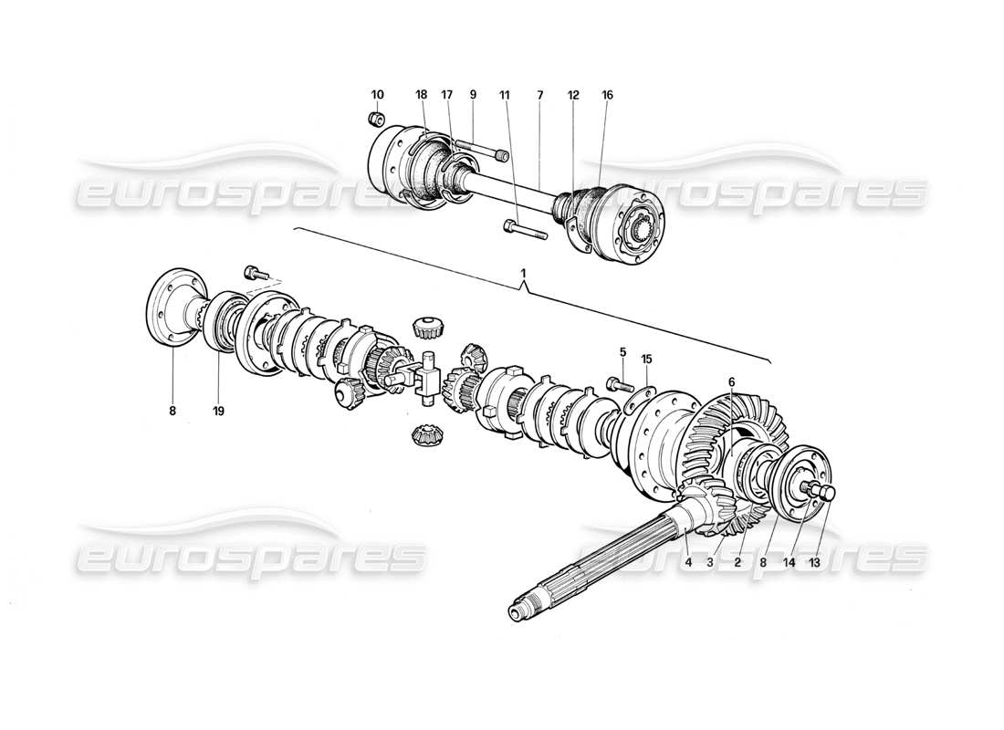 ferrari testarossa (1987) differential & axle shafts part diagram