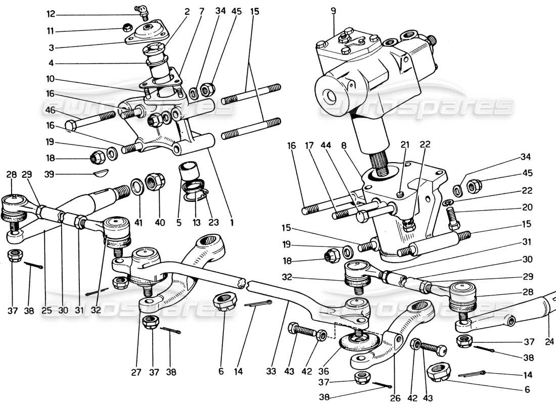 ferrari 365 gt4 2+2 (1973) steering linkage part diagram