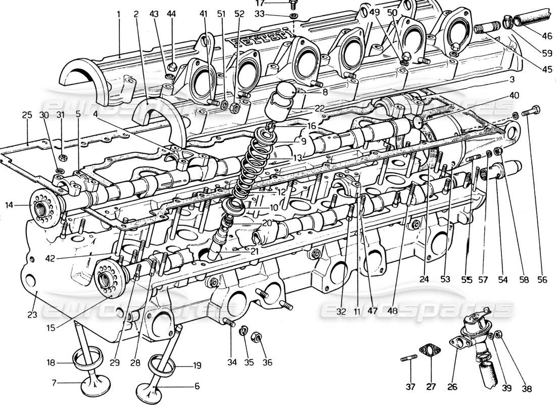 ferrari 365 gt4 2+2 (1973) cylinder head (lelt) parts diagram