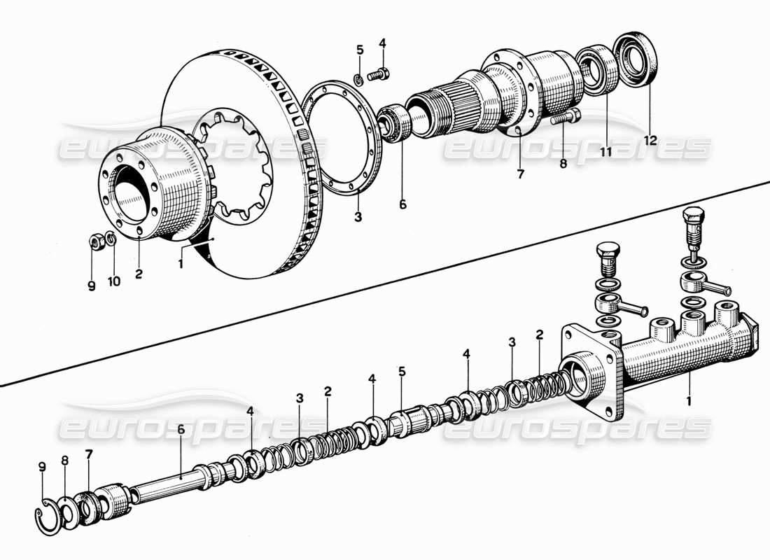 ferrari 365 gt 2+2 (mechanical) front brake disc and master-cylinder part diagram