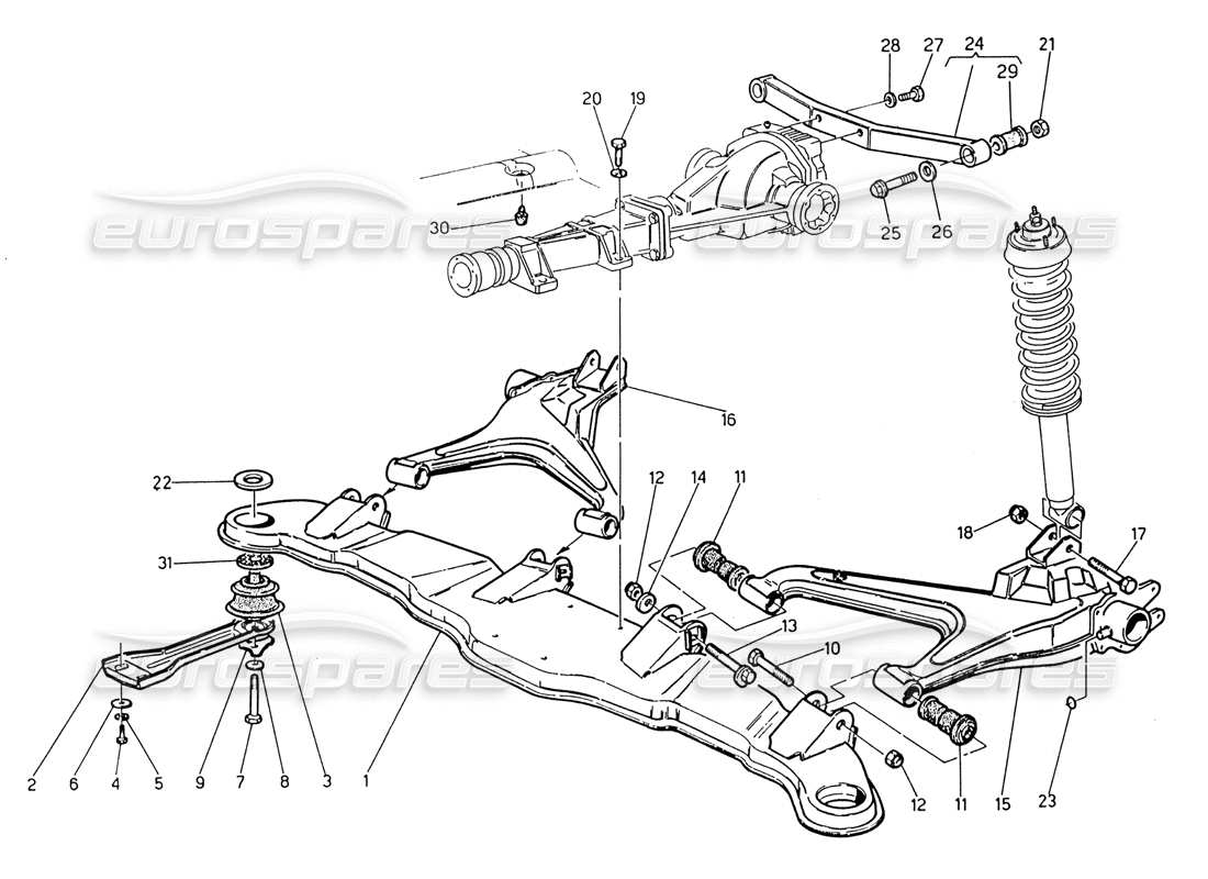 maserati 222 / 222e biturbo rear suspension part diagram